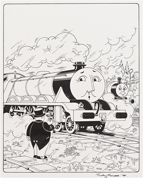 Original Thomas the Tank Engine Artwork Hand-Drawn & Signed by Timothy Marwood