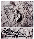 Charlie Duke Signed 20 x 16 Photo of the Famous Apollo 11 Footprint -- Duke Served as Apollo 11 CAPCOM and Describes the Moment When the Eagle Touched Down on the Moon