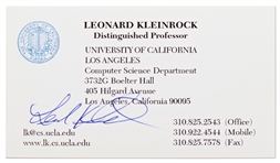 Leonard Kleinrock Signed UCLA Business Card -- Card Lists Kleinrock as Distinguished Professor in the Computer Science Department