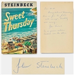 John Steinbeck Signed First Edition, First Printing of Sweet Thursday -- ...face the future with courage, humility and money...