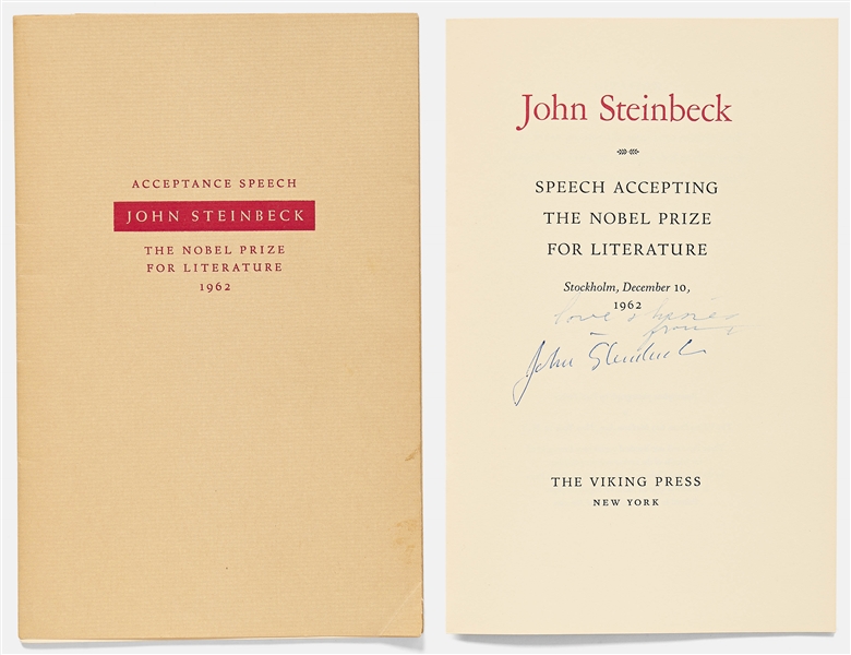 John Steinbeck Signed Acceptance Speech for His Nobel Prize for Literature