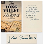 John Steinbeck Signed Presentation Copy of The Long Valley -- Steinbeck Pokes Fun at the Title of His Book: ...If this valley had been any longer there would be no point in it. Or is there?...