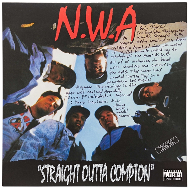 "Straight Outta Compton" LP Record Album Signed by the Photographer of the Iconic Photo, with Story About How It Came to Be
