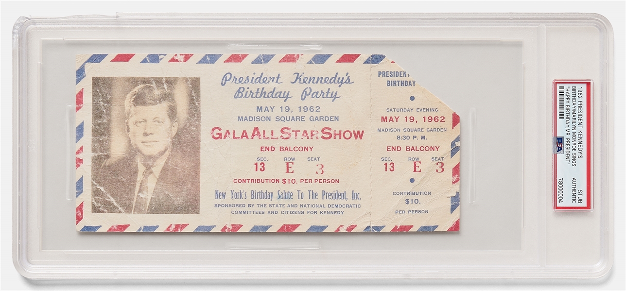 Very Rare Happy Birthday, Mr. President Poster for John F. Kennedy's 1962 Birthday Party at Madison Square Garden with Marilyn Monroe -- Plus Original Program, Handbill & PSA Encapsulated Ticket