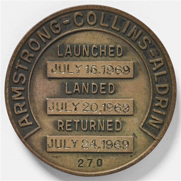 Apollo 11 Space-Flown Robbins Medal -- Owned by Astronaut Sally Ride