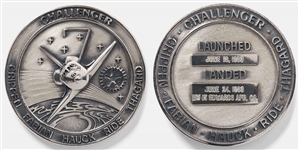 Sally Rides Personally Owned STS-7 Space Shuttle Challenger Robbins Medal -- Ride Made History as the First Female Astronaut on This Mission