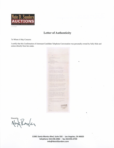 Sally Ride's Personally Owned 1977 Letter from NASA Regarding Her Astronaut Candidate Interview