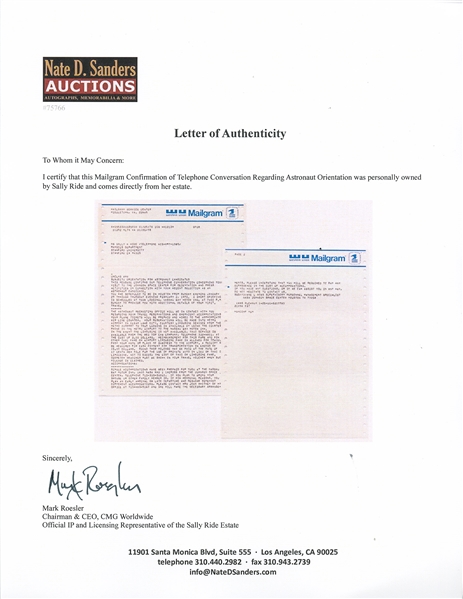 Sally Ride's Personally Owned NASA Letter from January 1978 Regarding Orientation for Astronaut Group 8