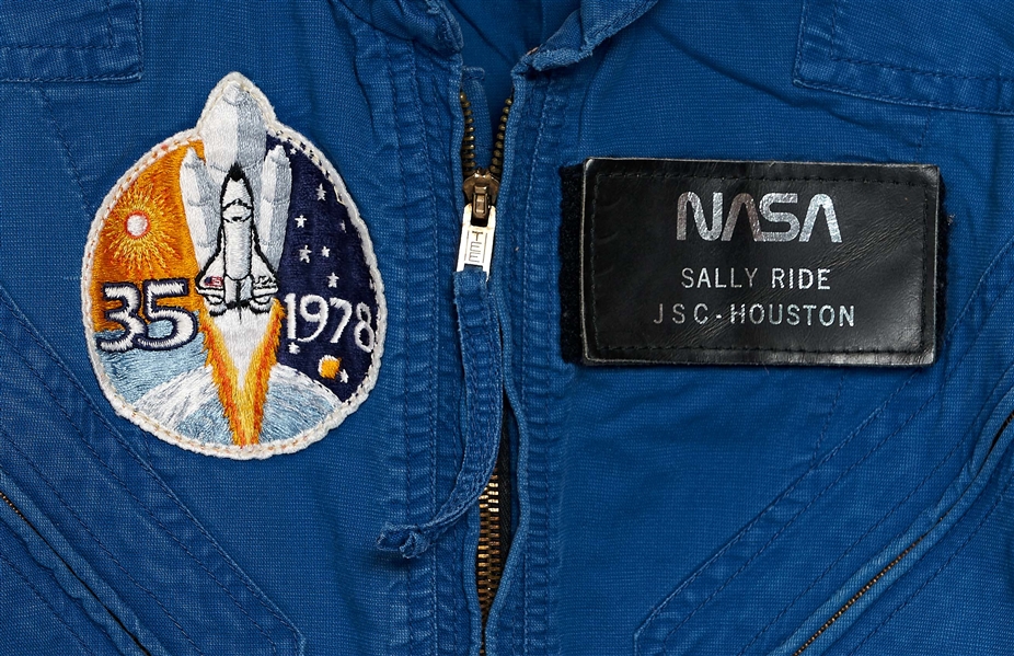Sally Ride's Personally Owned Pair of NASA Training Coveralls -- With Arm Patch for STS-2, the Mission Where Ride Served as the CAPCOM