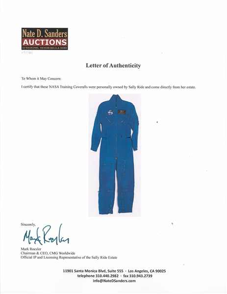 Sally Ride's Personally Owned Pair of NASA Coveralls -- Worn by Ride for Space Shuttle Flight Training