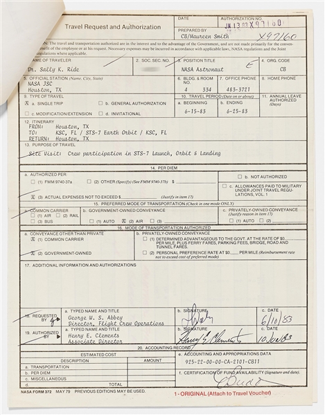 Sally Ride's Personally Owned Documents for the Launch Countdown of STS-7