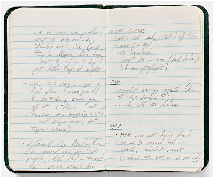 Sally Ride's Personal Diaries for STS-41-G, Describing Every Aspect of the Mission from Pre-Flight to Debrief -- ''...strange sensation when you 1st close your eyes: feel like you're still moving...''