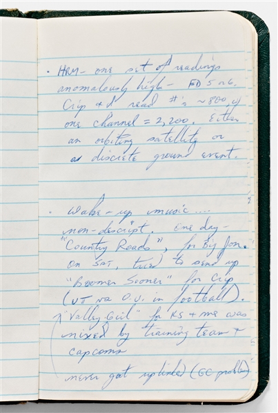 Sally Ride's Personal Diaries for STS-41-G, Describing Every Aspect of the Mission from Pre-Flight to Debrief -- ''...strange sensation when you 1st close your eyes: feel like you're still moving...''