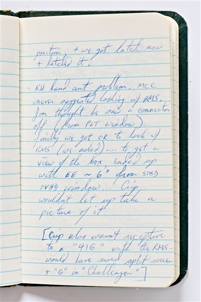 Sally Ride's Personal Diaries for STS-41-G, Describing Every Aspect of the Mission from Pre-Flight to Debrief -- ''...strange sensation when you 1st close your eyes: feel like you're still moving...''