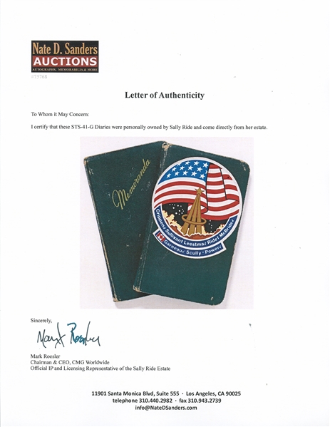 Sally Ride's Personal Diaries for STS-41-G, Describing Every Aspect of the Mission from Pre-Flight to Debrief -- ''...strange sensation when you 1st close your eyes: feel like you're still moving...''