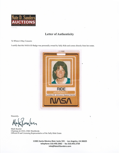 Sally Ride's Personally Owned NASA ID Badge