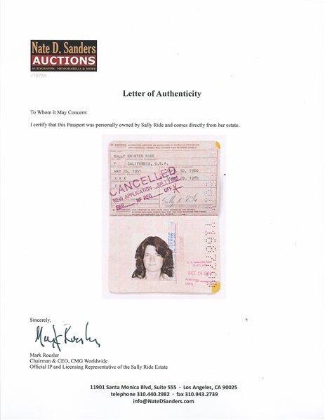 Sally Ride's Personally Owned and Signed Passport from Her NASA Years, 1980-1985