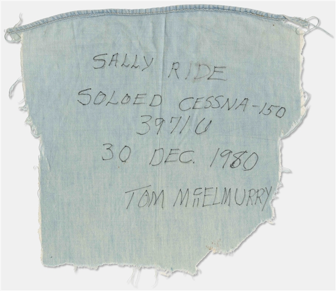 Sally Ride's Personally Owned and Signed Pilot's License -- With Part of the Shirt Worn by Ride During Her Certifying Flight