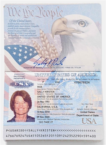 Sally Ride's Personally Owned and Signed Passport