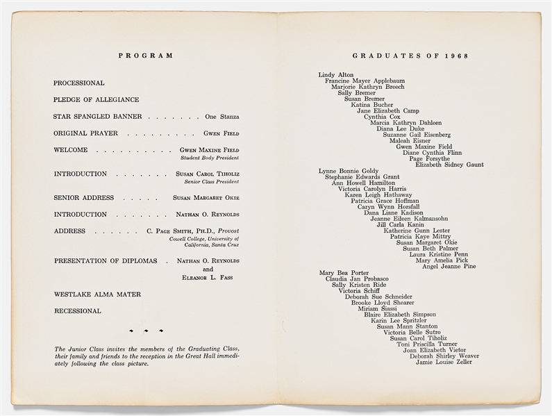 Large Lot of Items Personally Owned by Sally Ride -- Includes Her High School Graduation Program, Tennis Achievements, Stanford Keepsakes, Business Cards & More