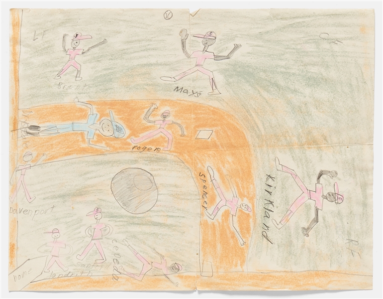 Sally Ride's Personally Owned Childhood Drawings of Baseball and the L.A. Dodgers