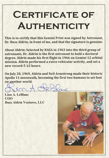 Buzz Aldrin Signed 10'' x 8'' Spacewalk Photo