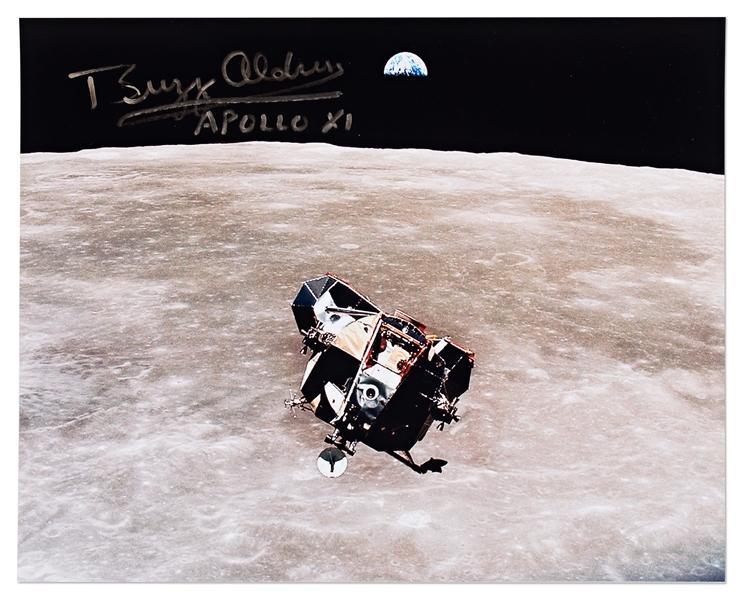 Buzz Aldrin Signed 10'' x 8'' Photo of the Apollo 11 Lunar Module Departing the Moon