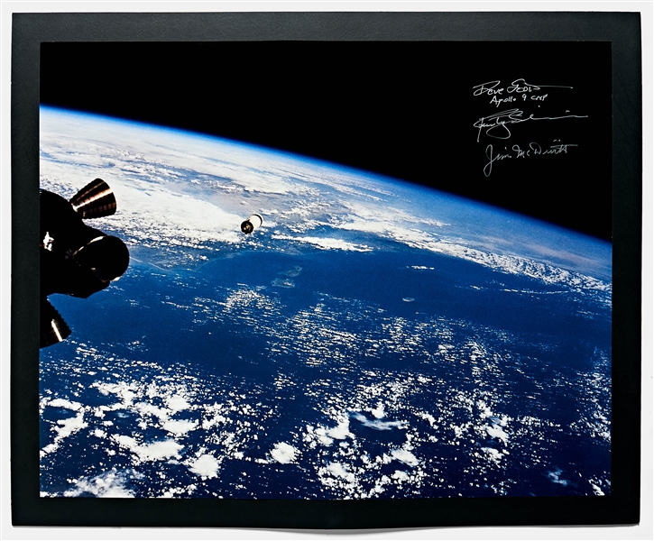 Apollo 9 Crew-Signed 20'' x 16'' Photo -- Signed by Dave Scott, Rusty Schweickart and Jim McDivitt Without Inscription