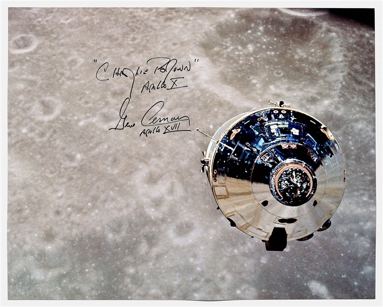 Gene Cernan Signed 20'' x 16'' Photo from Apollo 10, Identifying the Command Module with Its Nickname Charlie Brown