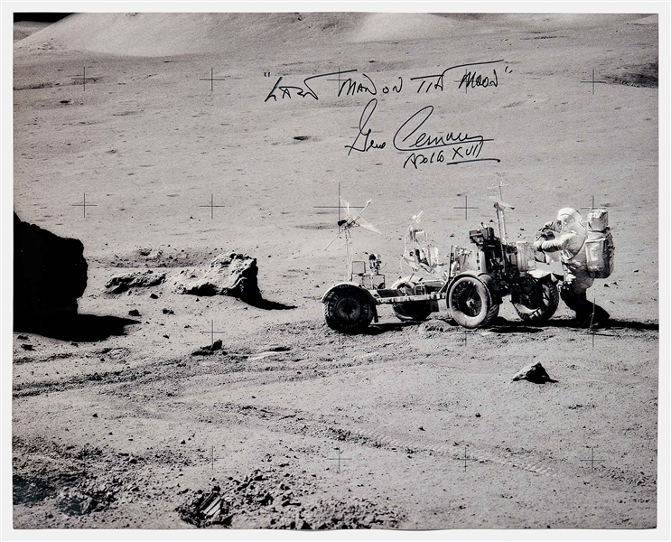 Gene Cernan Signed 20'' x 16'' Photo -- ''Last Man on the Moon''