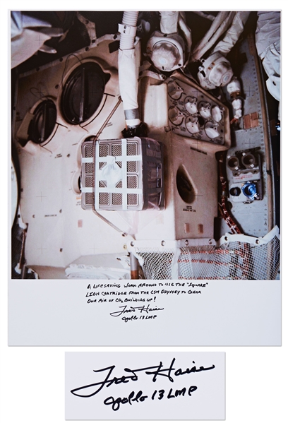 Fred Haise Signed 16'' x 20'' of the Apollo 13 ''Mailbox'' that Allowed the Astronauts to Breathe Air Within the Lunar Module