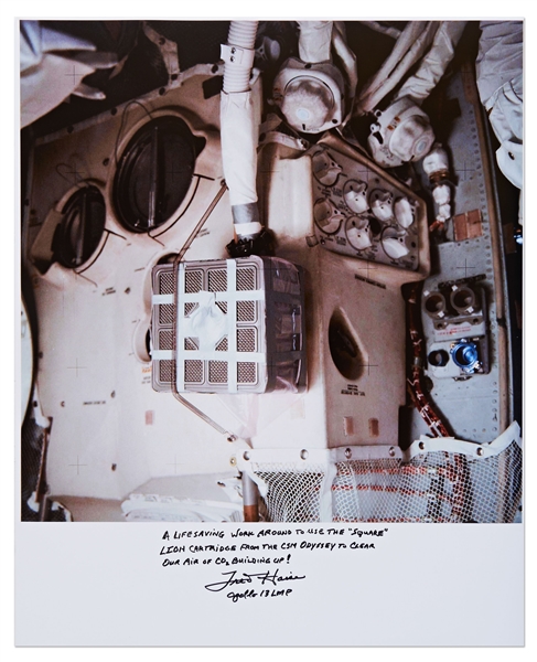 Fred Haise Signed 16'' x 20'' of the Apollo 13 ''Mailbox'' that Allowed the Astronauts to Breathe Air Within the Lunar Module