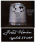Fred Haise Signed 20 x 16 Photo of the Apollo 13 Lunar Plaque -- Haise Mentions How Jack Swigert Replaced Ken Mattingly on the Mission
