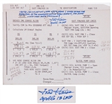 Fred Haise Signed Apollo 13 Flight Plan Notes -- With Additional Writing by Haise on Their Significance, Noting that our recovery could have been different!