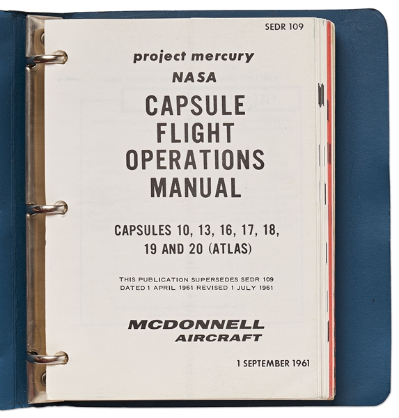 Project Mercury ''Capsule Flight Operations Manual'' #SEDR 109, Dated September 1961 for Capsules 10, 13 and 16-20