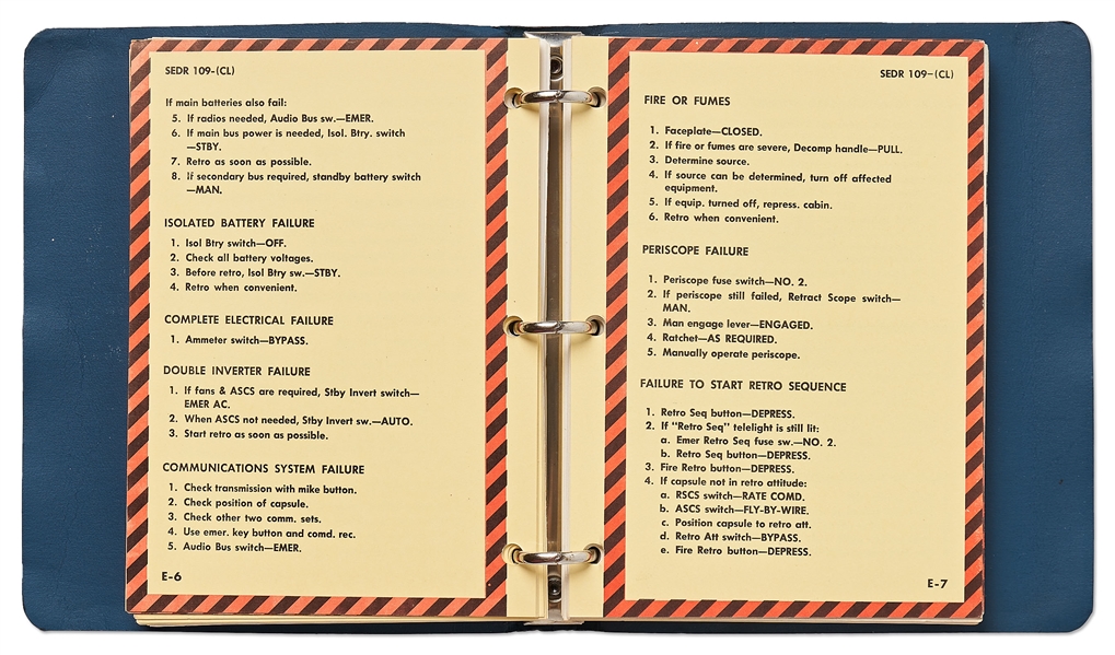 Project Mercury ''Capsule Flight Operations Manual'' #SEDR 109, Dated September 1961 for Capsules 10, 13 and 16-20