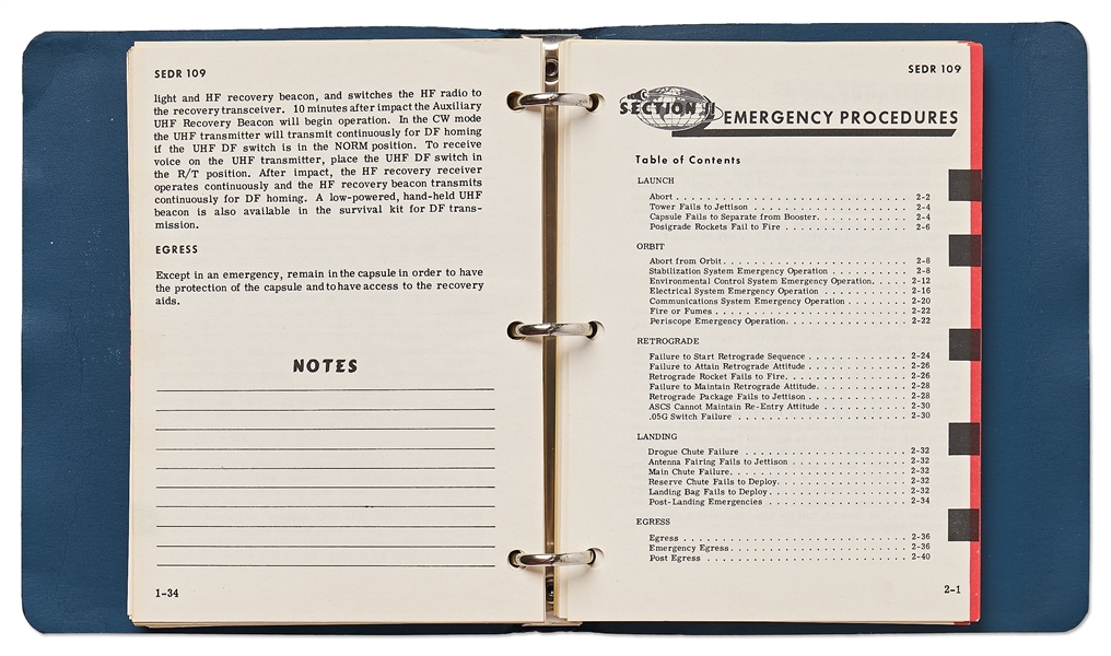 Project Mercury ''Capsule Flight Operations Manual'' #SEDR 109, Dated September 1961 for Capsules 10, 13 and 16-20