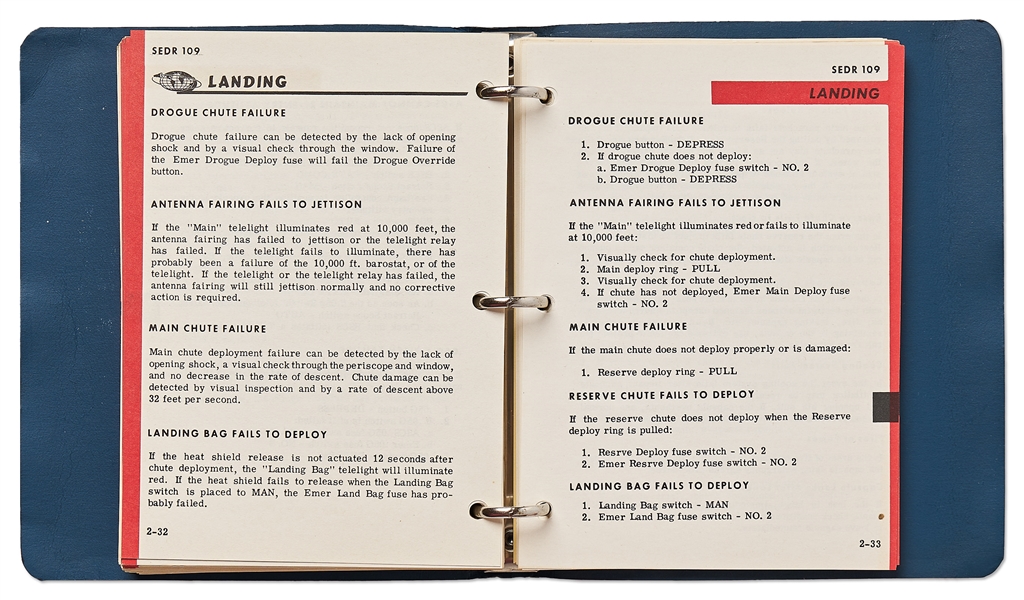 Project Mercury ''Capsule Flight Operations Manual'' #SEDR 109, Dated September 1961 for Capsules 10, 13 and 16-20