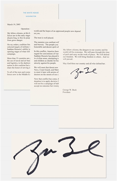 George W. Bush Signed Speech Delivered on 19 March 2003, Announcing the Commencement of Operation Iraqi Freedom -- With Beckett COA