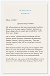 George W. Bush Signed Speech Delivered on 19 March 2003, Announcing the Commencement of Operation Iraqi Freedom -- With Beckett COA