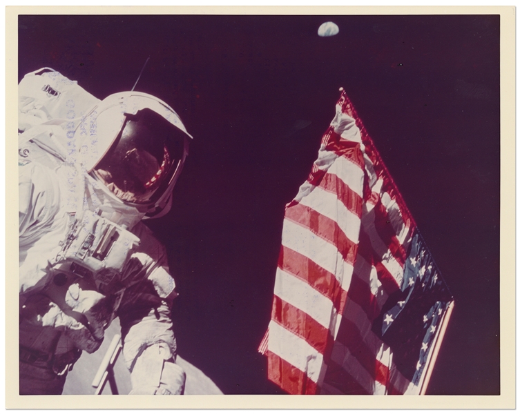 Apollo 17 NASA Photo of Gene Cernan with the U.S. Flag -- Printed on ''A Kodak Paper''