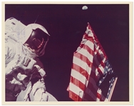 Apollo 17 NASA Photo of Gene Cernan with the U.S. Flag -- Printed on A Kodak Paper