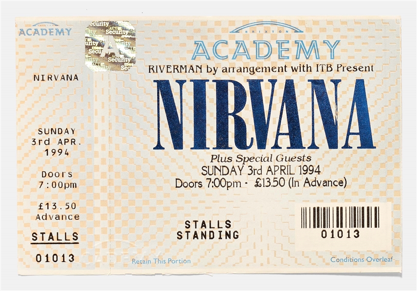 Nirvana Concert Ticket From 3 April 1994 in London