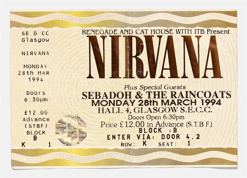 Nirvana Concert Ticket From 28 March 1994