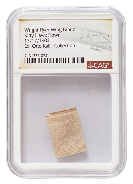 Fabric Swatch From the Wing of the Wright Flyer, Flown at Kitty Hawk During the First Flight on 17 December 1903 -- Encapsulated by CAG