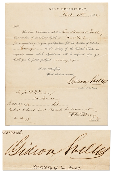 Gideon Welles Naval Appointment Signed as Secretary of the Navy in Abraham Lincolns Cabinet