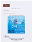 Nirvanas Nevermind LP Record Album, with a Signed Description by Art Director Robert Fisher Regarding the Famous Cover Artwork
