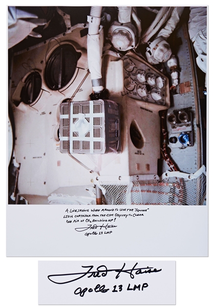 Fred Haise Signed 16 x 20 of the Apollo 13 "Mailbox" that Allowed the Astronauts to Breathe Air Within the Lunar Module