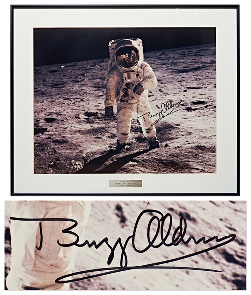 Buzz Aldrin Signed Apollo 11 Visor Photo Measuring 20'' x 16'' -- With Steve Zarelli COA