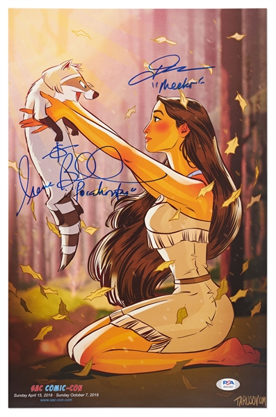 ''Pocahontas'' Poster Signed by Irene Bedard Who Voiced the Character of Pocahontas and John Kassir Who Voiced Her Pet Raccoon -- With PSA/DNA COA
